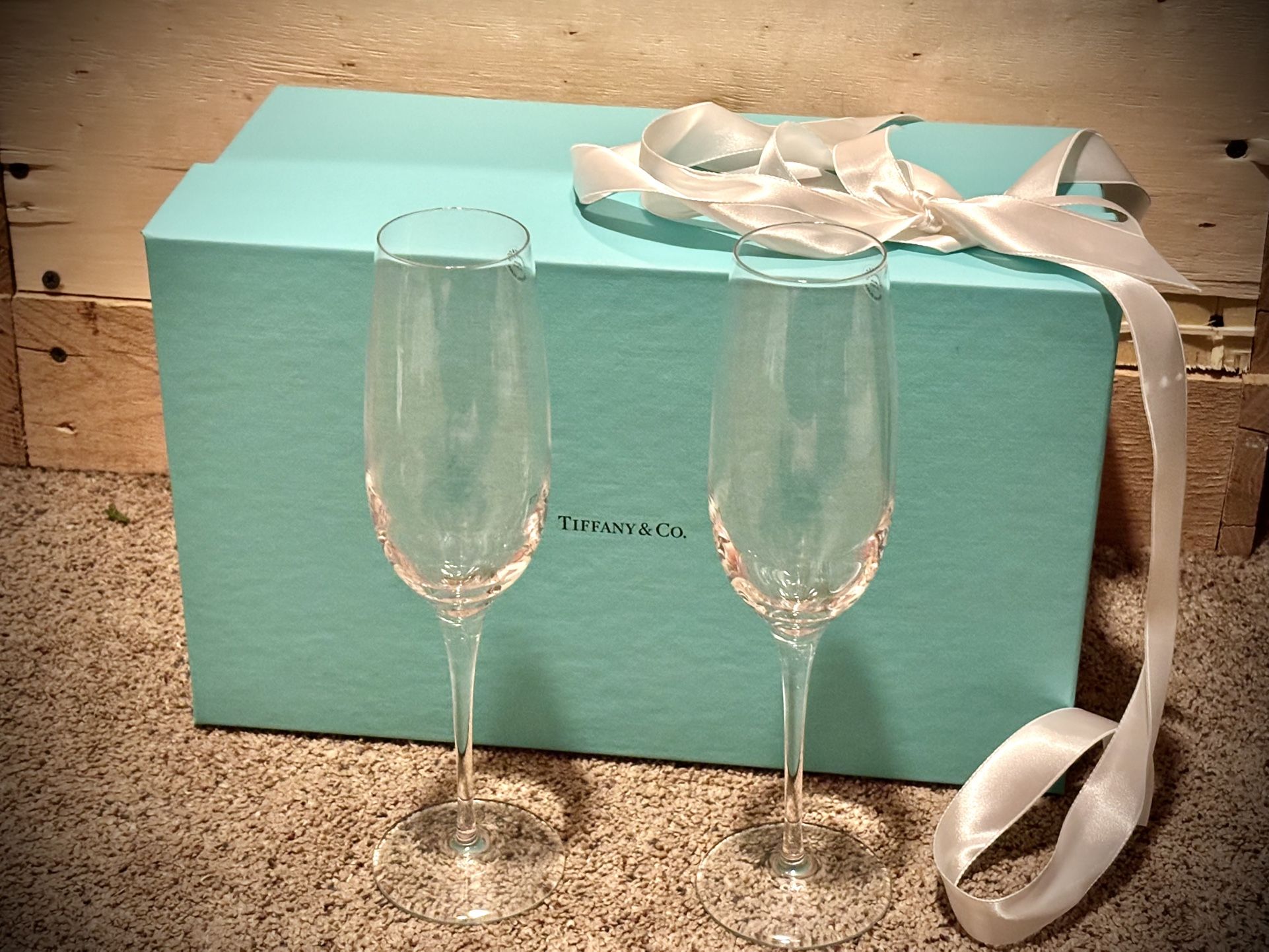 Pair of Crystal Tiffany & Co. champagne flutes