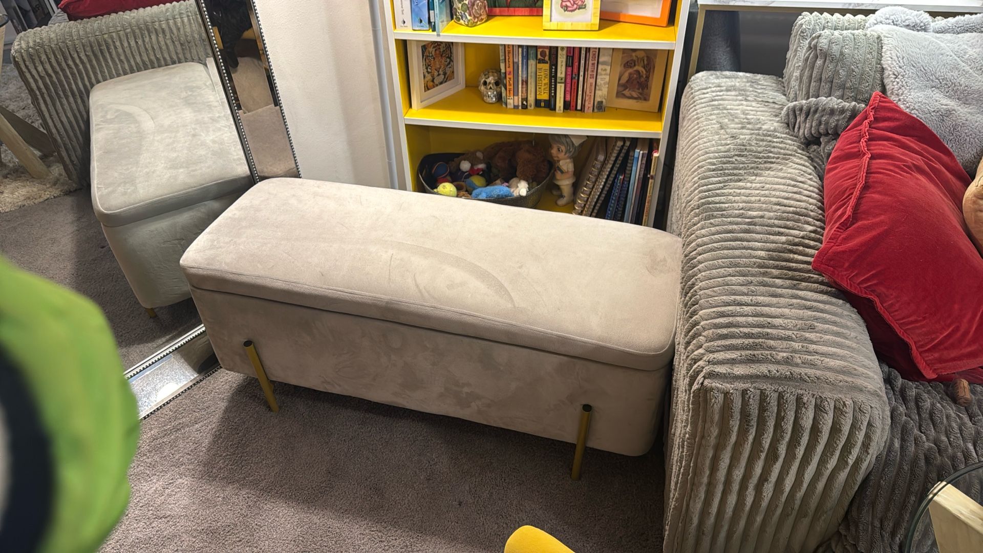 Grey Velvet Storage Ottoman