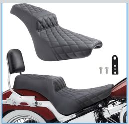 Diamond Stitch Pattern Seat, One-Piece Driver Rider and Passenger for 2018-24 Harley Davidson Softail