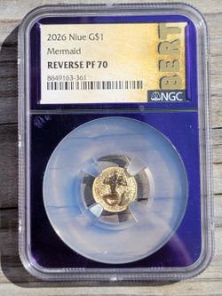 2026 Niue G$1 Mermaid Gold Reverse PF70 NGC Bert Label Purple Core 1g 22kt⁠