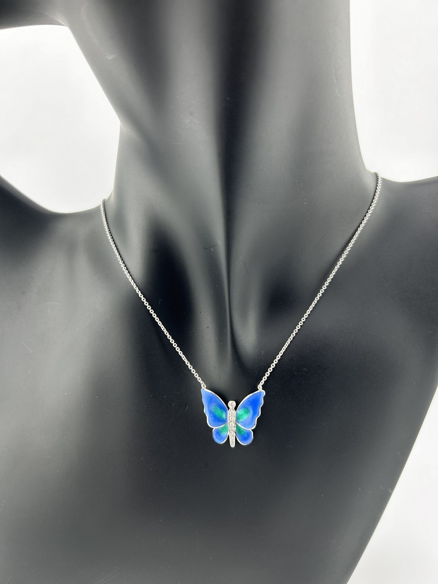 14k White Diamond Butterfly Pendant 