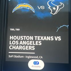 2 Tickets Football Game Chargers  Section 209 Row 10 Seat 5/6 