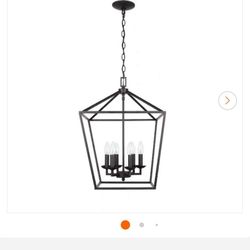 Chandelier Light Fixture with Caged Metal Shade