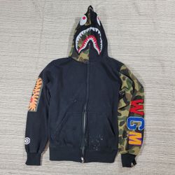 A Bathing Ape Shark Hoodie XS Black 1st Camo Tiger Full Zip WGM BAPE Streetwear