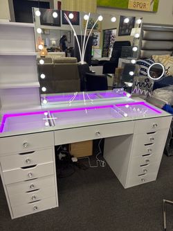 NEW OFFER! Vanity Makeup Desk Set with Lights & 15 Bulbs Light Mirrora
