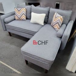 70"W Gray Sectional Sofa Chaise with USB Charger & Pillows