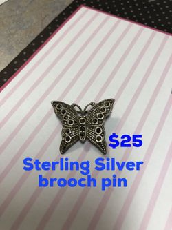 Silver marcasite butterfly brooch pin