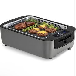 Smokeless Indoor Grill, Electric Indoor Grill for Korean BBQ with Dual-Turbo Smoke Extractor, LED Smart Display & Dual-Zone Nonstick Grill Plates, 6-L