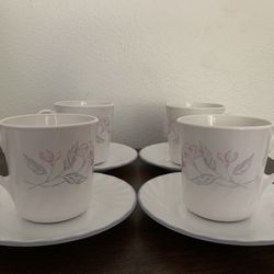 Corelle CorningWare Pink Trio Tea Cups And Saucers - Set Of 4