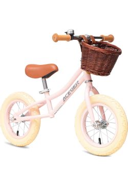ACEGER 12" Kids Balance Bike with Basket, No Pedal Toddler Bicycle for Early Learning Leg Strength a