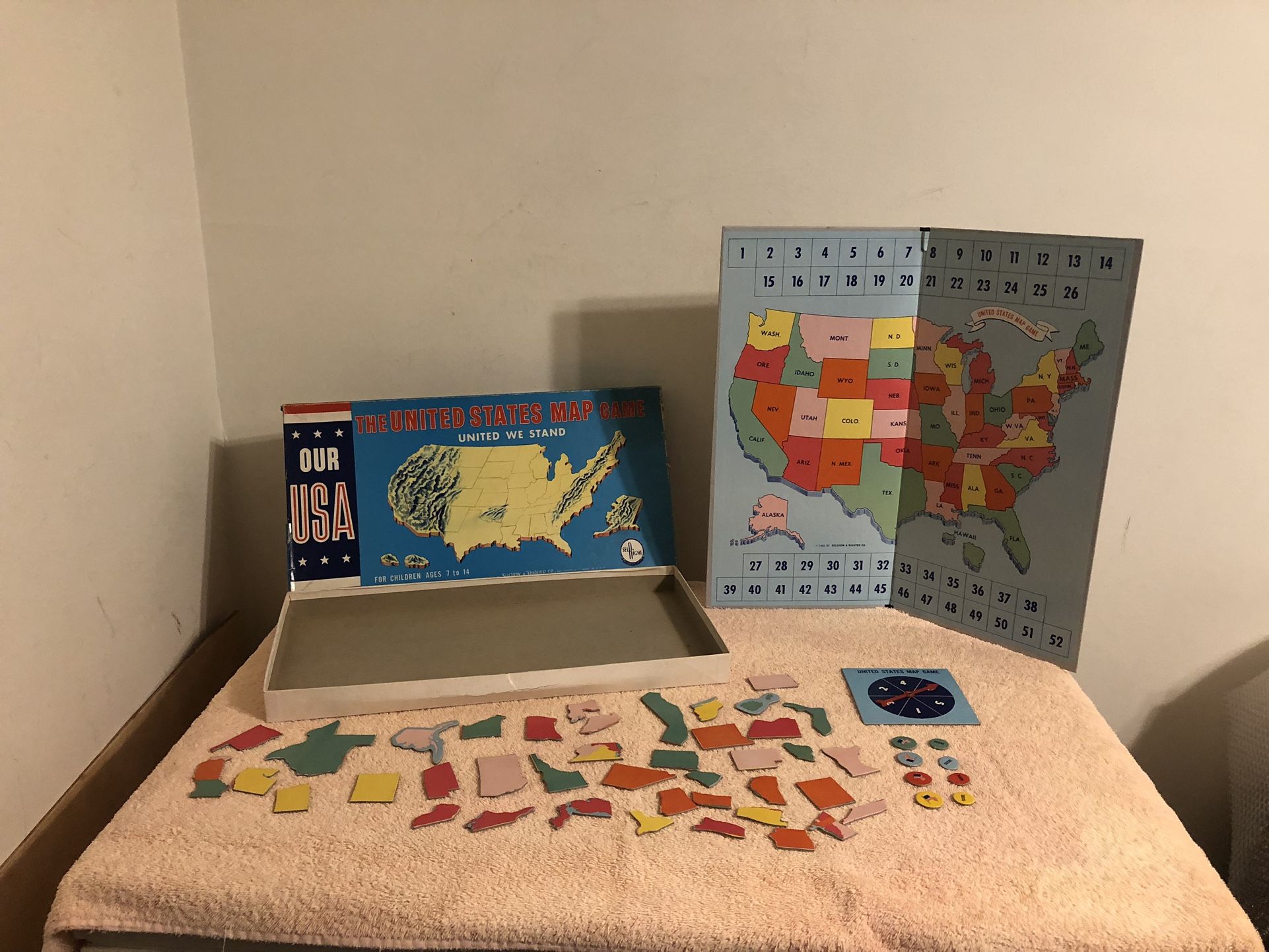 Vintage 1962 Selchow & Righter The United States Map Game 100% Complete