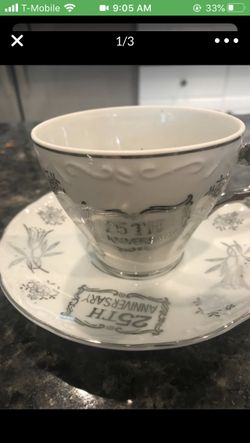 25th Anniversary cup and saucer. Set of 6