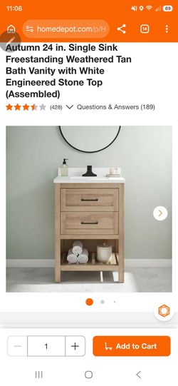 Autumn 24 in. Single Sink Freestanding Weathered Tan Bath Vanity with White Engineered Stone Top
