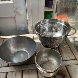 Stainless Steel Colander And 2 Bowls I Used In My Gardening Shed