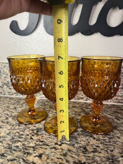 Set of 3 Vintage Amber Goblets