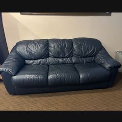 Real Leather Blue Sofa 
