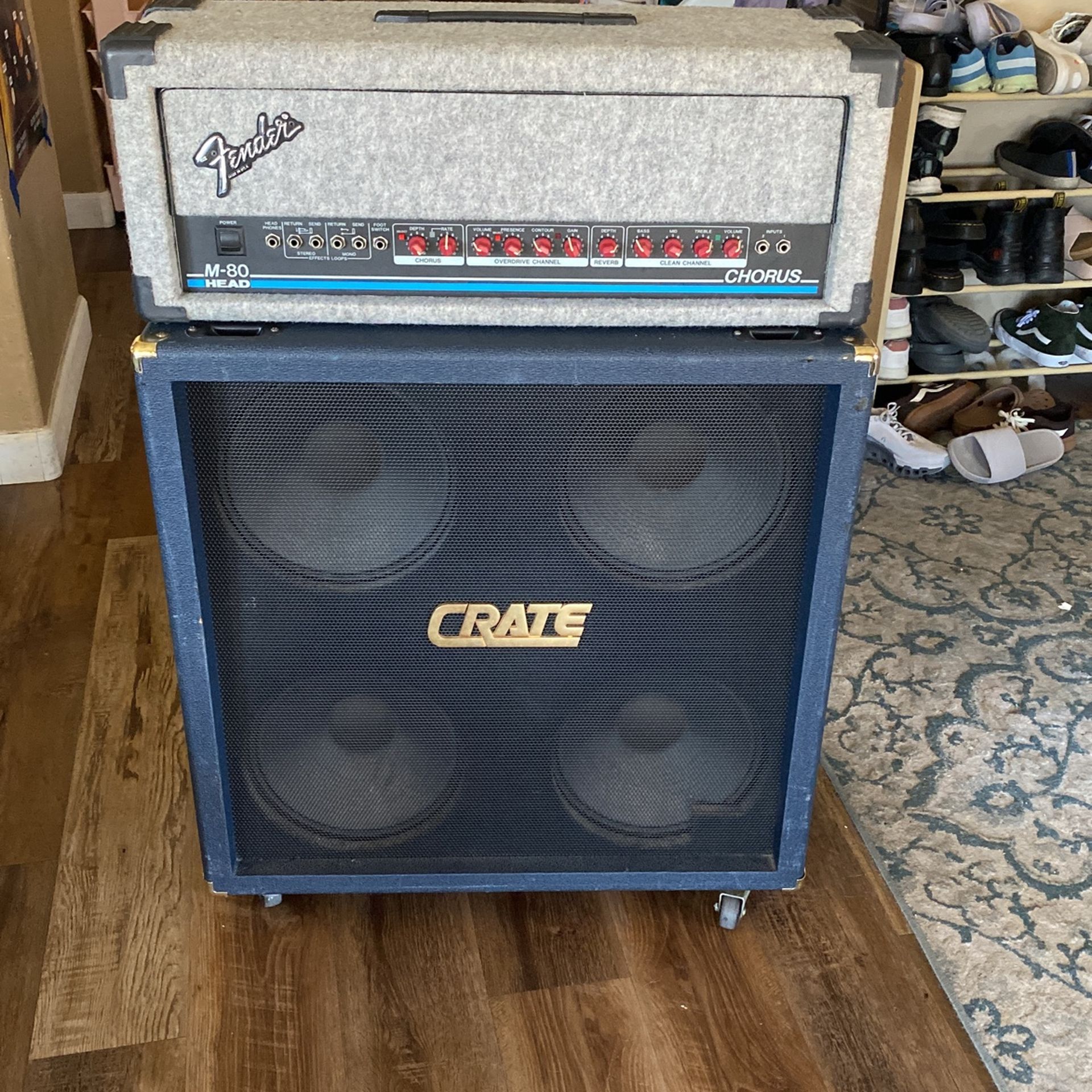 Fender M-80 Guitar Head And Crate Blue Voodoo 4x12 Straight Cabinet