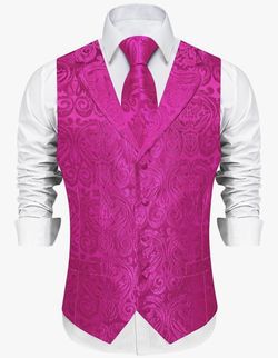 Dibangu Men’s Paisley Vest and Tie Set Silk Formal Suit Waist Coat Bow Tie Set