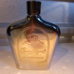 Vintage Crown Royal Legendary Import Chrome Silver Stainless Steel 6 Oz Flask