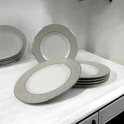 Mikasa Parchment L3438 Salad Plates 8 1/4” Platinum Gray Scroll Set of 6 Vintage