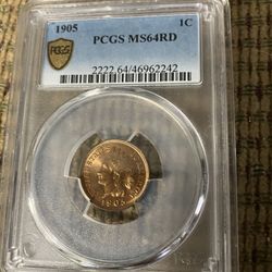 Rare 1905 Indian head cent PCGS MS  64 RD 1C
