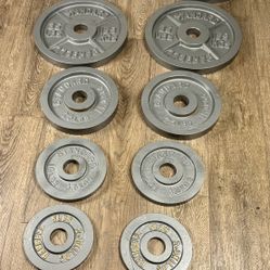  Olympic Full Set Of CAP Cast Iron Weight Plates  from 2.5s to 45s  Pounds In NEW Comdition, [Total: 245 lbs].  
