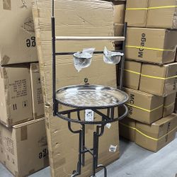 Deluxe Parrot Bird Perch Play Rolling Stand Stainless Steel Tray Toy Hook