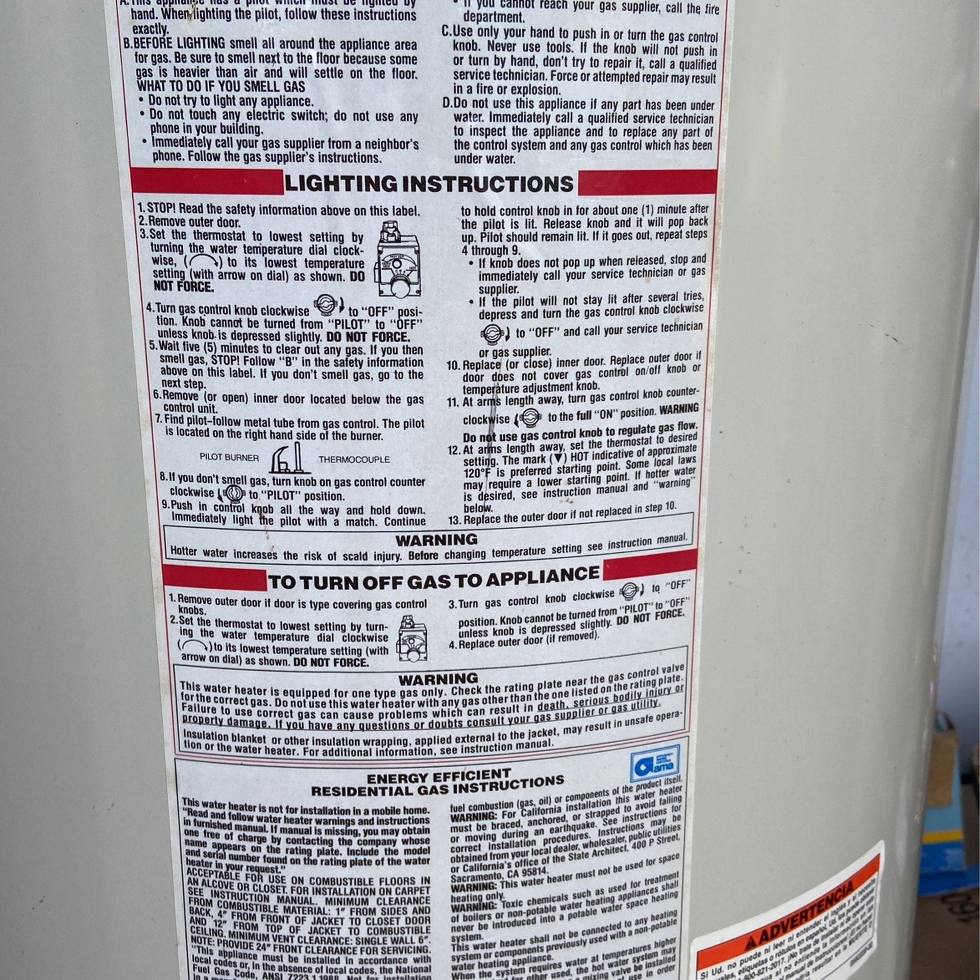 Reliance 501 Gas water Heater