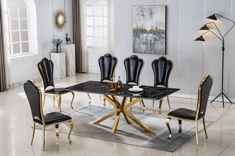 7PCS TABLE SET BLACK MARBLE TABLE TOP / GOLD (AR) $1499 FREE LOCAL DELIVERY
