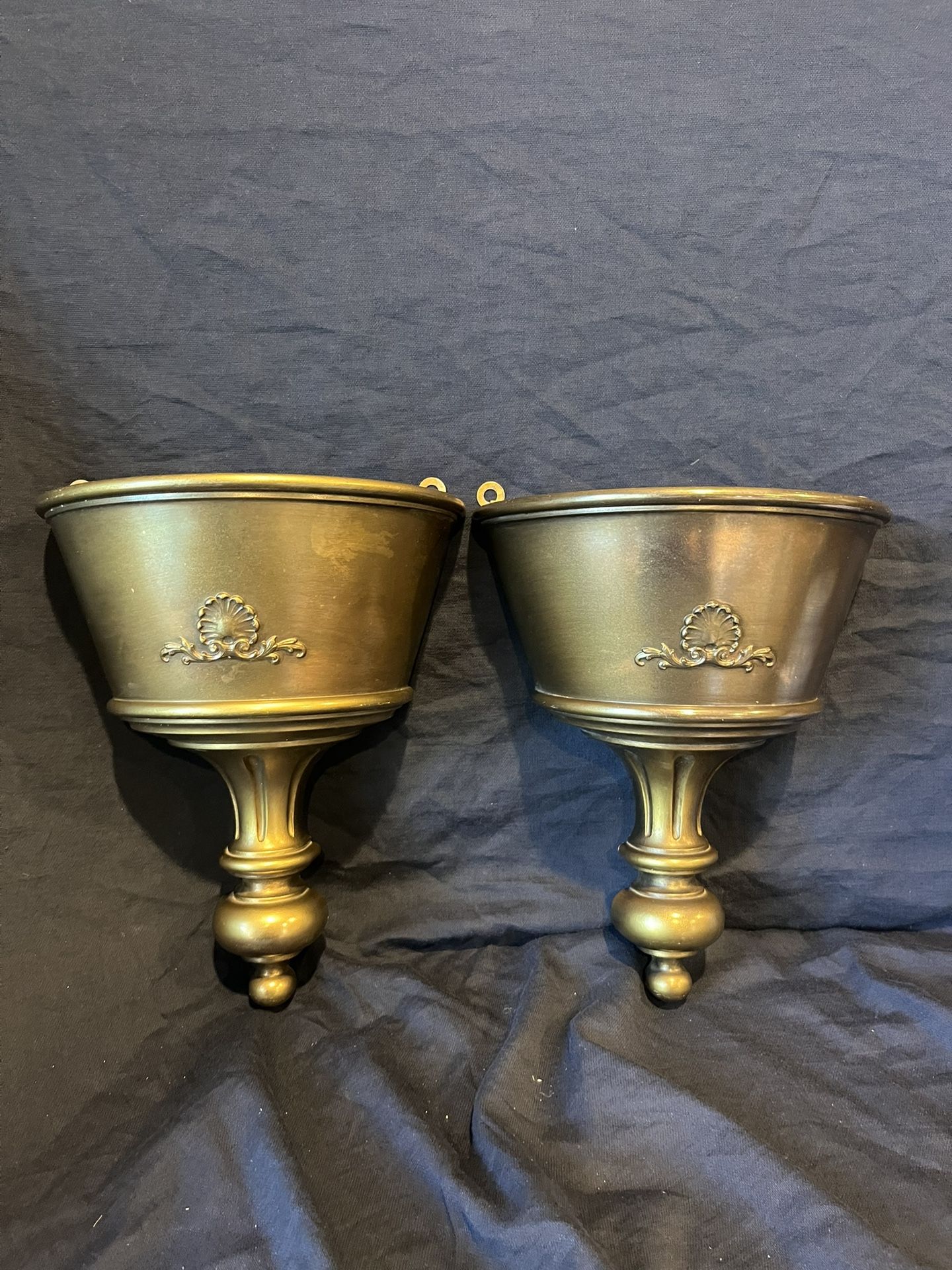 Vintage Syroco Plant Flower Holder Wall Sconces Pair