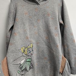 Disney Tinker Bell Hoodie Girls 7/8 Gray Sparkle Pullover