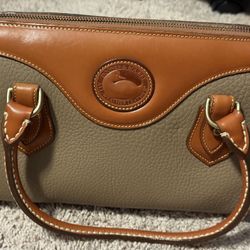 Vintage Dooney & Bourke All Weather Leather Satchel Purse Taupe & Brown