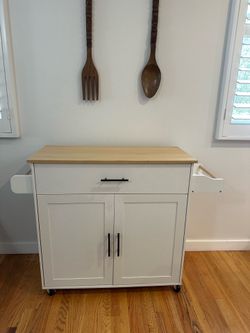Rolling Kitchen Island Cart with Extendable Top – White