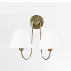 Double Swoop Contemporary Linen Shade Wall Sconce(1), Brass (Brand New)