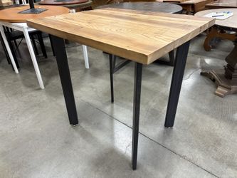 Modern Rustic Wooden Bistro Table with Black Metal Legs