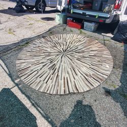 New Handmade Leather Cowhide Round Rug Carpet Patchwork Area Rugs  Living Room