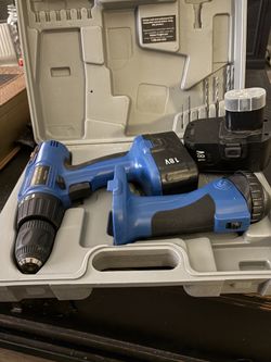 Drill Master 18V Cordless 3/8" Drill/Driver and Flashlight combo set, likely purchased from Harbor Freight