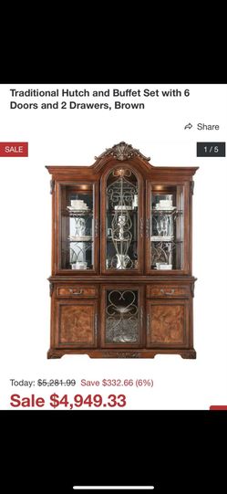 Traditional Hutch and Buffet Set with 6 Doors and 2 Drawers, Brown