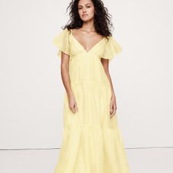 NWT Banana Republic Yellow Linen Silk Maxi Dress - Size 12