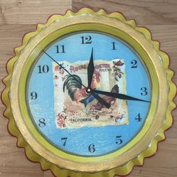 Vintage “Royal Rooster” Label Dessert Tin Clock (Upcycled/Repurposed)
