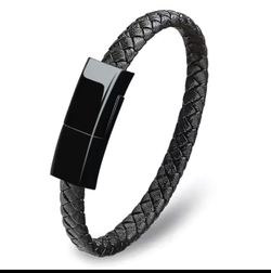 USB Charging Bracelet Cable Fashion Double Braided Leather Wrist Data Charger Cord