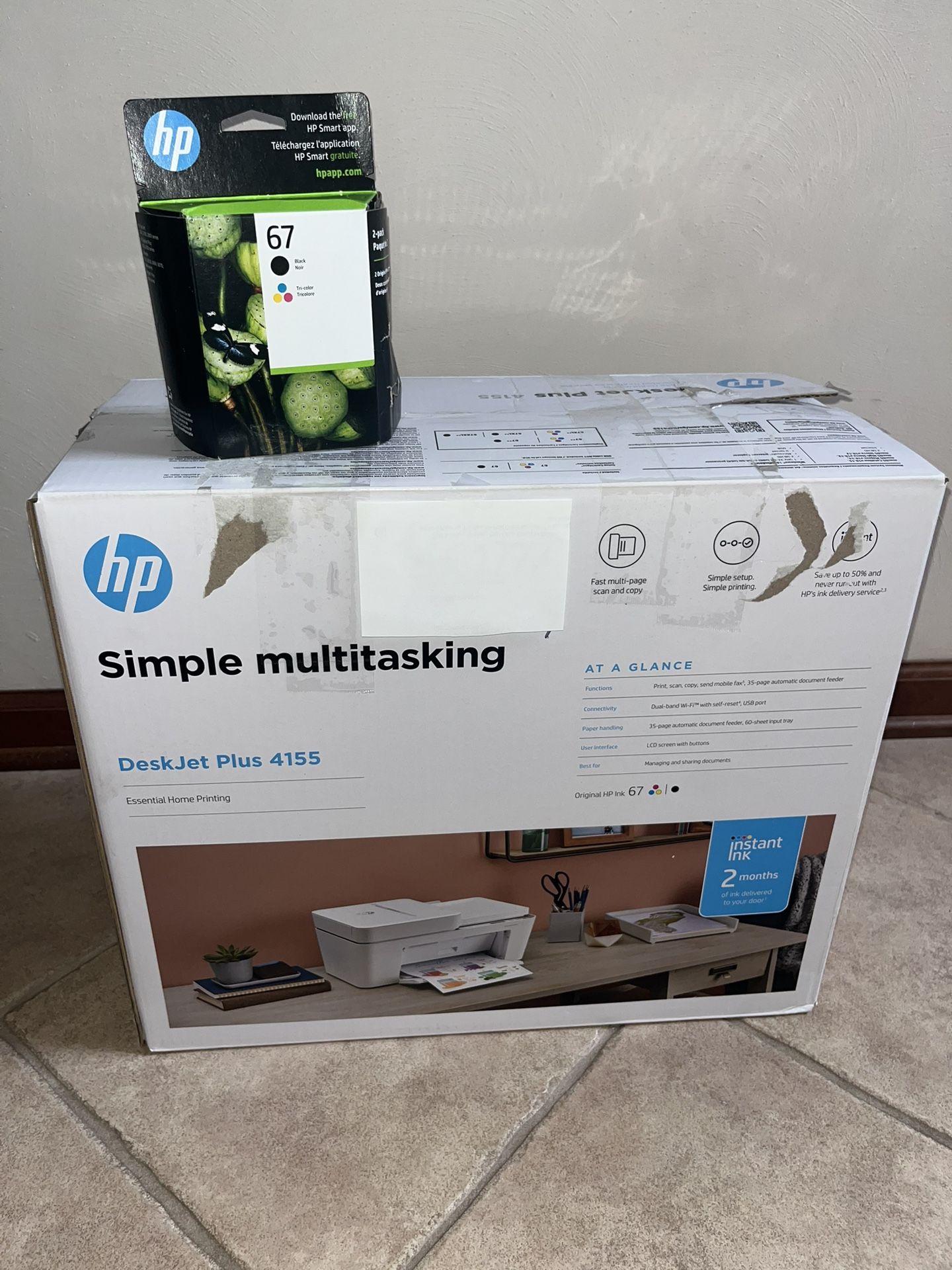 HP Desk Jet Plus 4155 Wireless All In One Printer, Copy, Scan, Mobile Fax & Comes With Extra Ink Cartridge