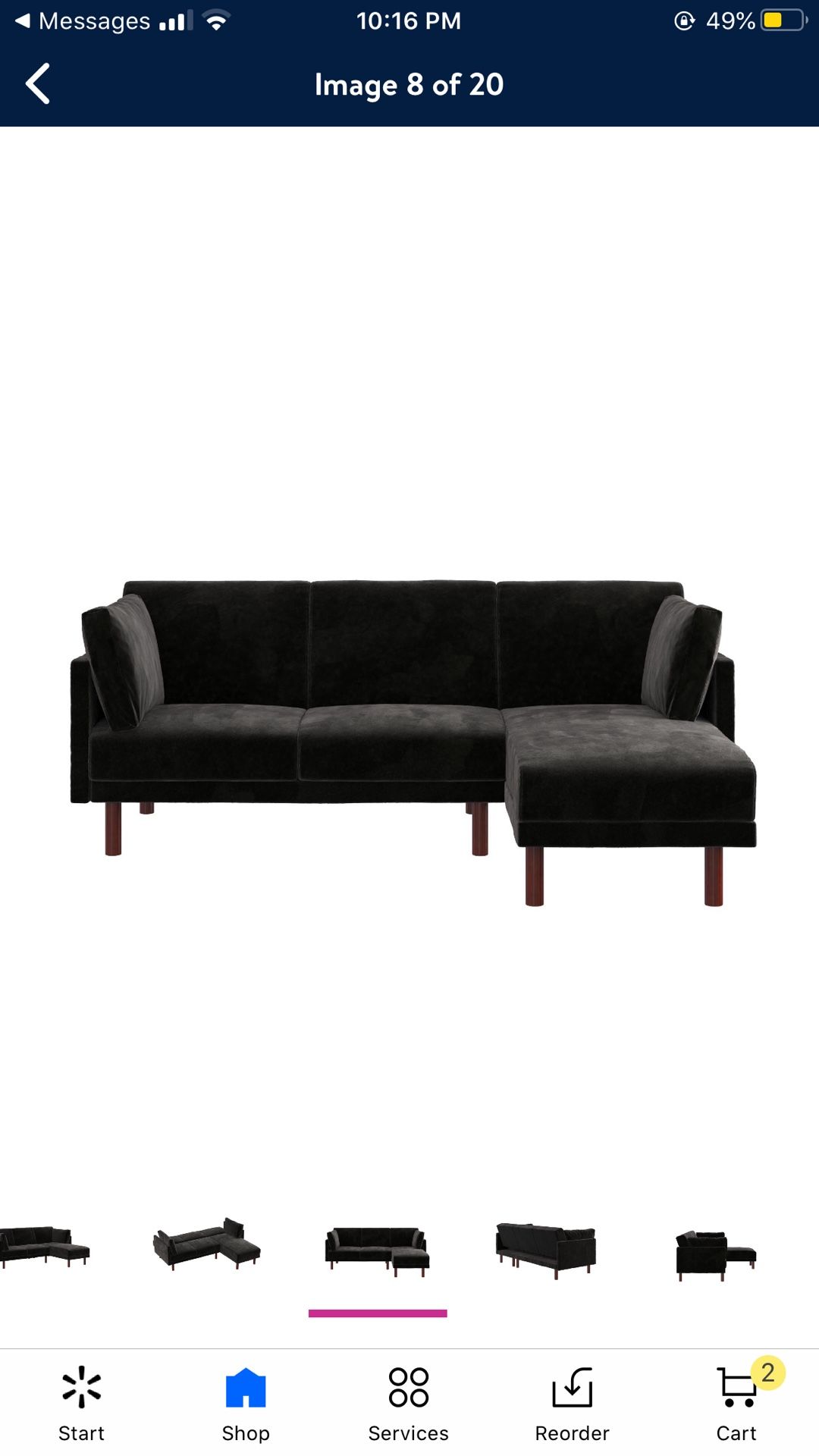 Futon sectional velvet black