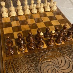 Beautiful wooden chess and backgammon board.