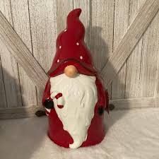 Vintage Ceramic Red Gnome Cookie Candy Decor Jar Figurine 