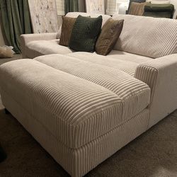Sofa Sectional - Cream Color Soft Corduroy Fabric - Extra Wide Chaise & Deep Seating