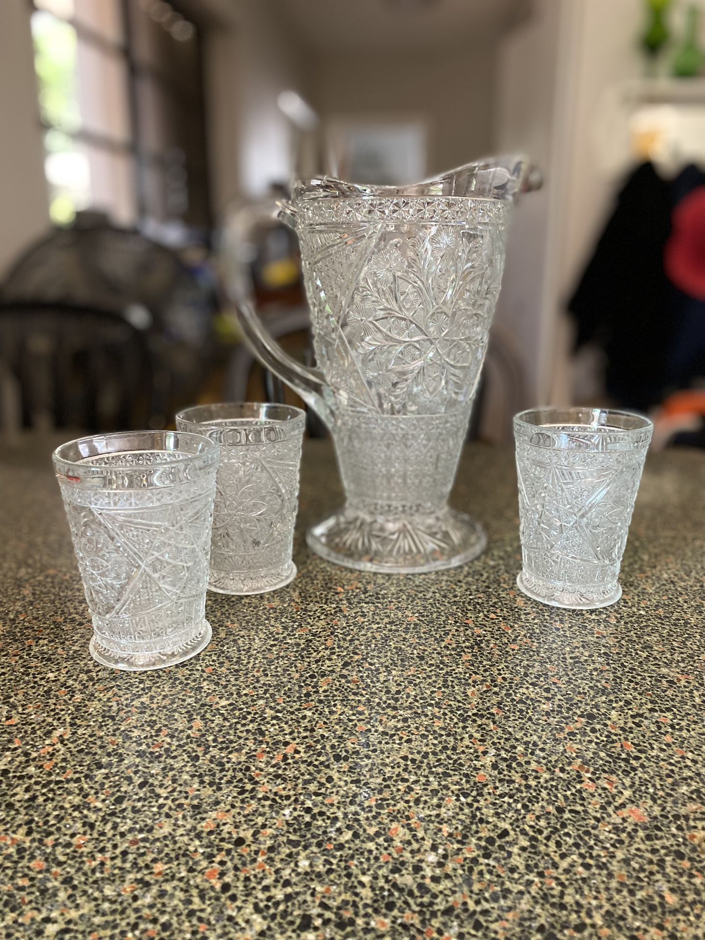Vintage Crystal Water Pitcher And Glasses