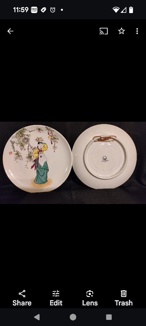 Antique Plate , Lady Blue Dress