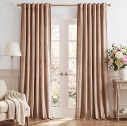 52x90 Velvet Beige Blush Room Darkening Curtain - 2 Panels