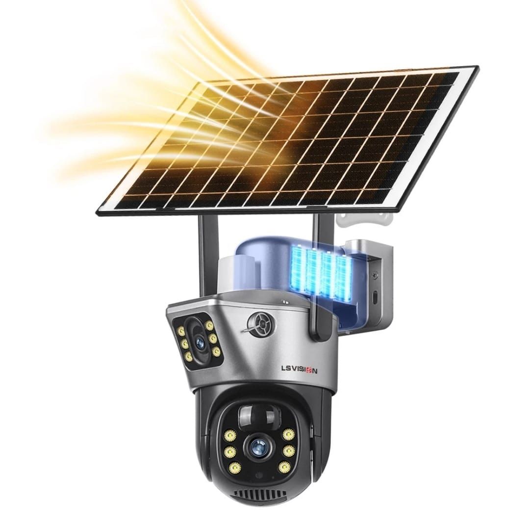 LS VISION 12MP 10X Zoom 4G Sim Dual Screen Solar PTZ Camera Outdoor 6K Three Lens Security Protection Auto Tracking CCTV Cameras